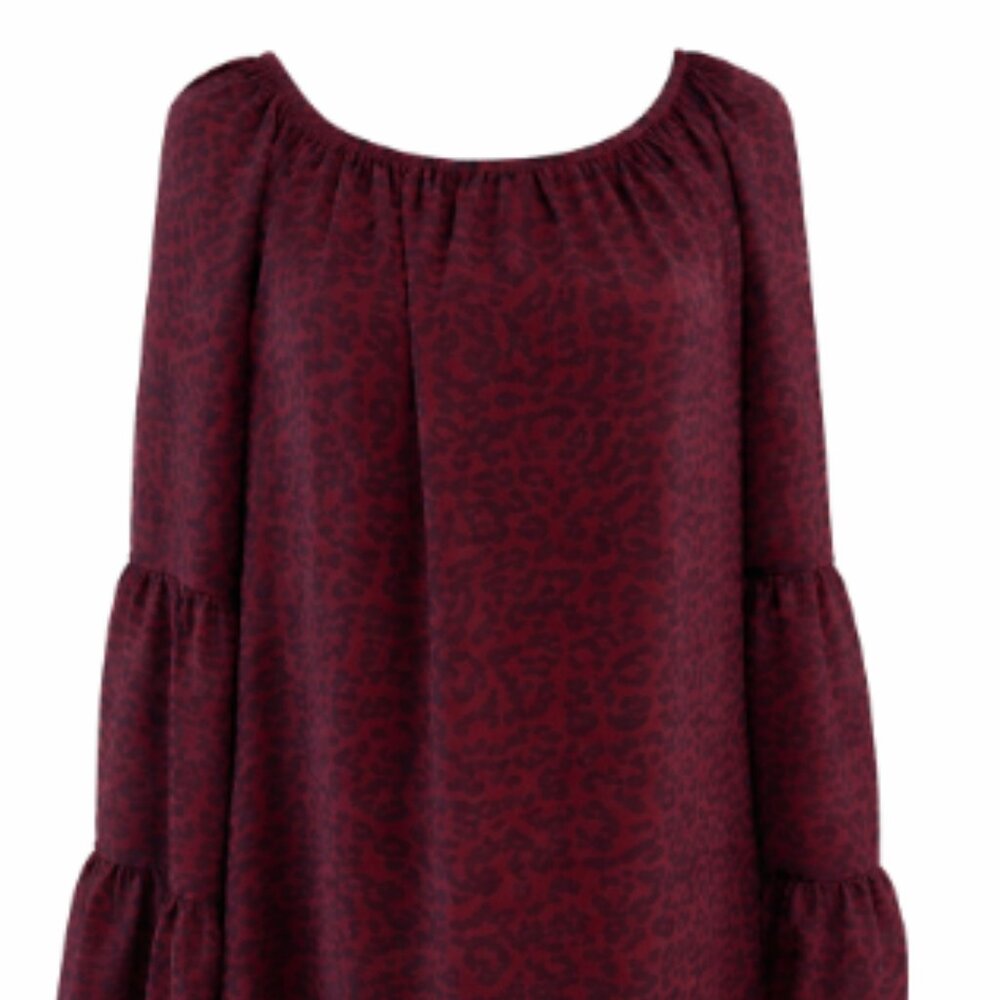 JM Collection Burgundy Leopard Print Blouse – Size Large